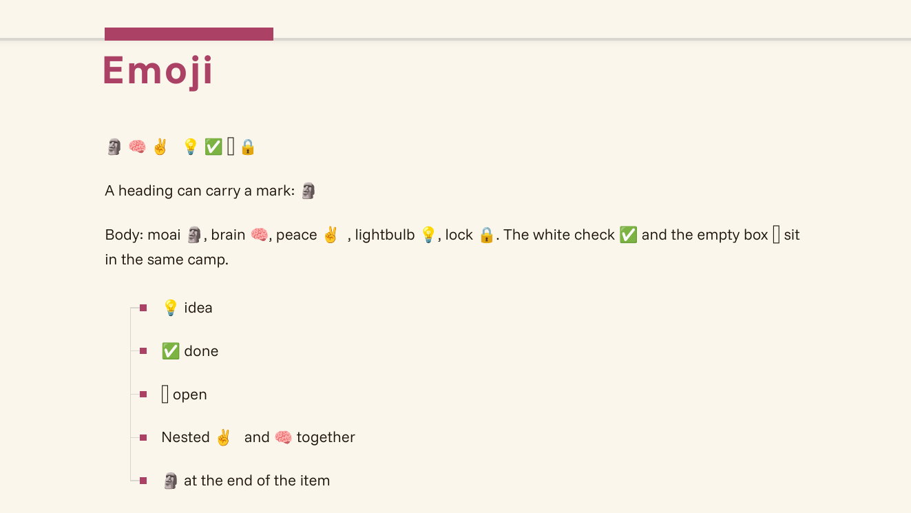 the-fold emoji: moai, brain, peace, lightbulb, white check, empty box, lock