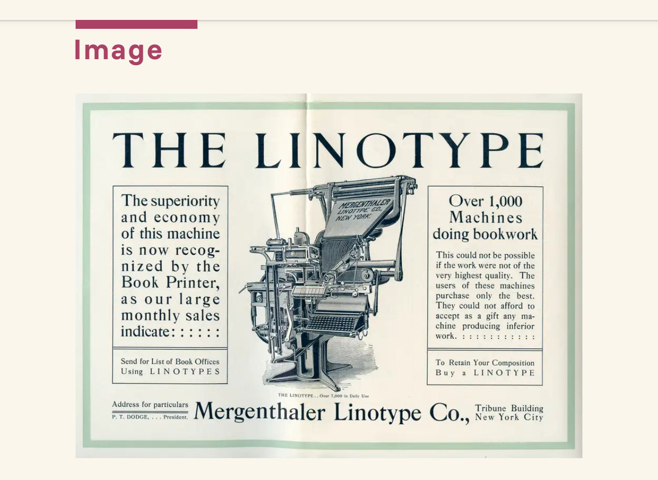 the-fold image mark: Mergenthaler Linotype advertisement, scaled to the column