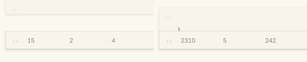 Continuation marks on split code panels and table row indices